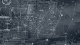 Animation of network of connections and data processing over cityscape. Global connections, data processing and digital interface concept digitally generated video. - Powered by Shutterstock - Get 15% off with code: PIKWIZARD15