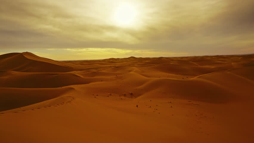 Beatiful landscape in Sahara desert at sunset, zoom in timelapse 4k