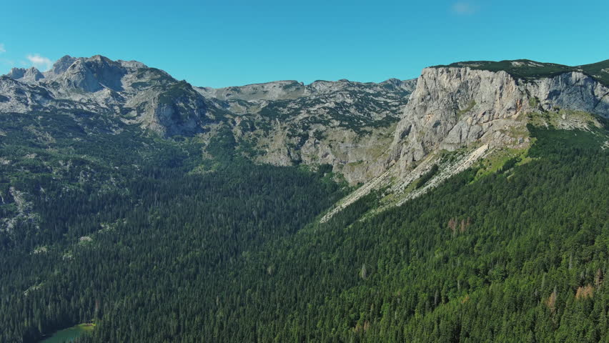 Aerial view on mountains in the park Durmitor, Montenegro, 4k
