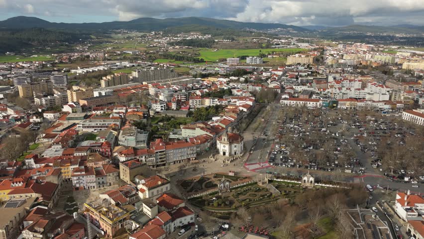 Barcelos city center showing church square parking and surrounding streets