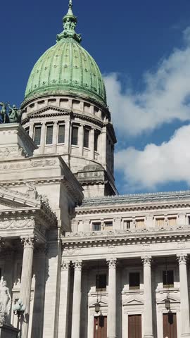 Vertical View National Congress Dome And Flag Buenos Aires city Argentina
