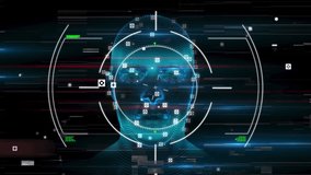 Animation of scope scanning and data processing over digital human head. global technology, data processing and digital interface concept digitally generated video. - Powered by Shutterstock - Get 15% off with code: PIKWIZARD15