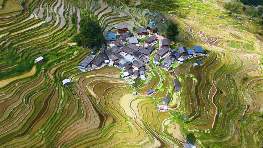 Aerial view of Jiabang Rice Terraces in the Congjiang County, Guizhou province, China