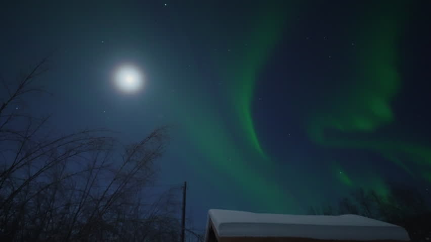 Real-time footage of aurora borealis northern lights in Fairbanks, Alaska USA