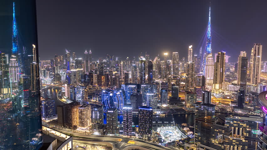 Timelapse of the incredible dubai skyline from a unique high vantage point at night