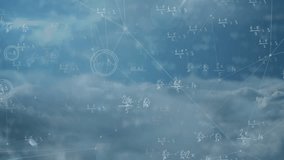 Animation of mathematical equations and data processing over clouds background. Global business, computing, connections and data processing concept digitally generated video. - Powered by Shutterstock - Get 15% off with code: PIKWIZARD15