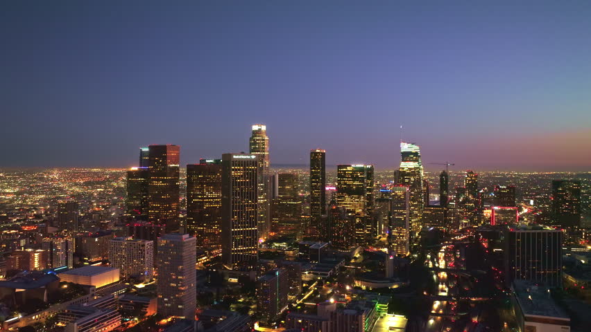 Los Angeles night drone shot. LA night cityscape video. Los Angeles skyline in motion. Los Angeles downtown night view. LA skyline with city lights. Los Angeles city lights.