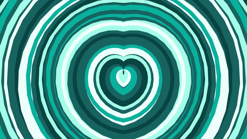 Teal and green concentric circles forming a heart shape on a white background with a calming mood.