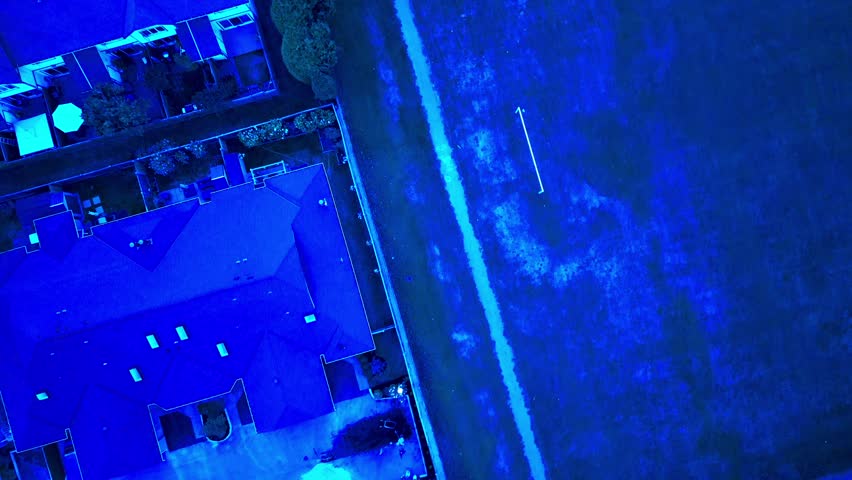 aerial perspective of the quiet premium residential neighborhood duplex housing next to park paths in Richmond BC Canada Vancouver minutes from the airport twilight evening real estate dream YVR1-2