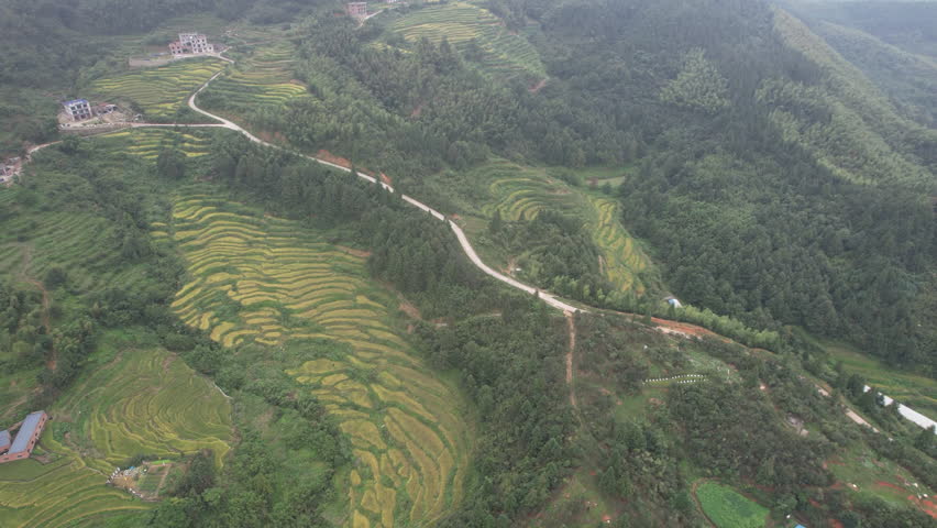 Jiangxi Wugong Mountain Terraced Slopes Peaks and Drifting Cloud Aerial