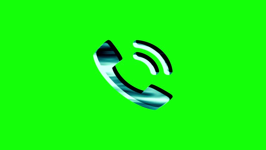 Abstract animated icon of a ringing phone receiver with sound waves on a green screen, representing incoming calls and digital communication.