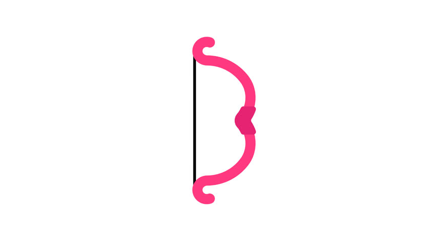 Cupid Arrow icon animation. Simple pink bow and arrow icon on a white background.