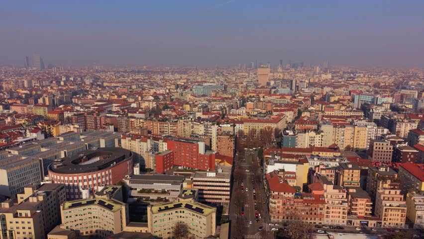 Morning View Over Milan Residential District Aerial Drone Footage