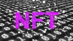 Animation of data processing over nft text. Global business and digital interface concept digitally generated video. - Powered by Shutterstock - Get 15% off with code: PIKWIZARD15