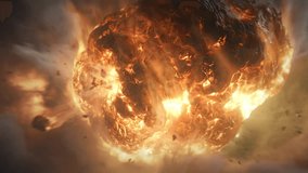 Molten asteroid glowing above atmosphere, lava pockets burning, ember ejecta, heavy smoke plume, distant sun silhouette, slowmotion cosmic descent, probe perspective - Powered by Shutterstock - Get 15% off with code: PIKWIZARD15