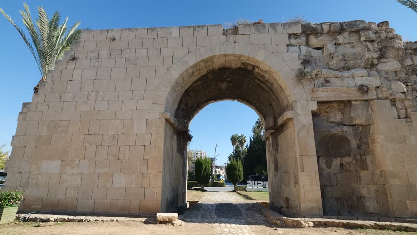 Mersin, Türkiye. The historic Cleopatra gate in the Tarsus region. 4k video