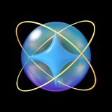 3d blue star encased in a translucent sphere with golden orbital rings rotating on a black background - Powered by Shutterstock - Get 15% off with code: PIKWIZARD15