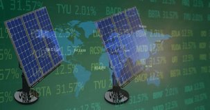 Animation of financial data and graphs over solar panels. Green energy, eco power, finance and economy concept digitally generated video. - Powered by Shutterstock - Get 15% off with code: PIKWIZARD15