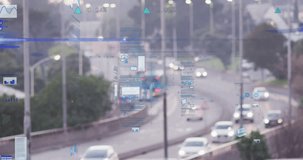 Animation of statistical data processing against aerial view of city traffic. Computer interface and business technology concept - Powered by Shutterstock - Get 15% off with code: PIKWIZARD15