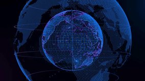Futuristic rotating digital earth globe with binary code and data points. World map and digital globe with data points, global network animation, The globe land planet. - Powered by Shutterstock - Get 15% off with code: PIKWIZARD15