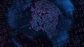 Futuristic rotating digital earth globe with binary code and data points. World map and digital globe with data points, global network animation, The globe land planet. - Powered by Shutterstock - Get 15% off with code: PIKWIZARD15