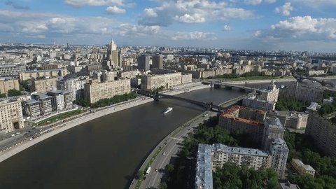 Aerial View of Moscow River Bridge and City Skyline