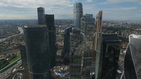 Aerial Drone View of Moscow City Skyscrapers