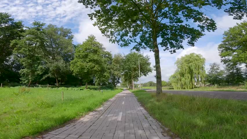 Point of view cycling on a rural road in the countryside
