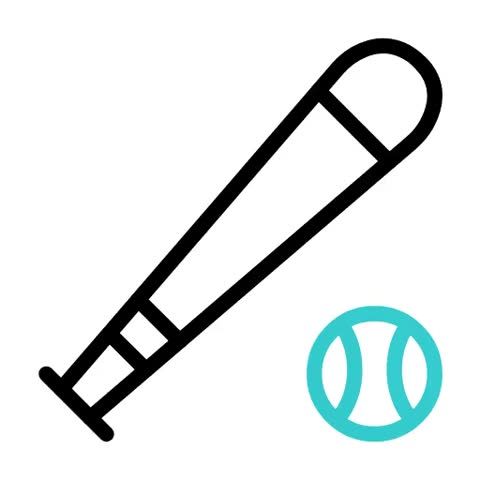 A minimalist vector illustration featuring a baseball bat and a baseball, presented as a clean line art icon. Ideal for sports-related content.