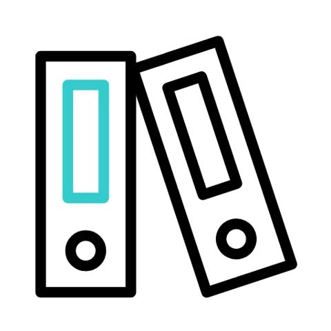 A simple, clean icon featuring two binders, symbolizing organization, data storage, and efficient record-keeping in a business or office setting.