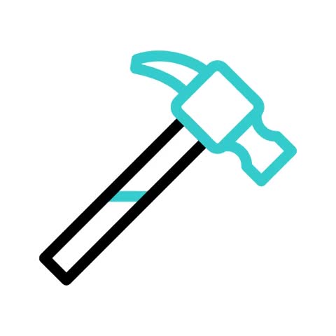 A simple animated icon of a hammer striking a nail, representing construction, DIY, and repair. Clean, modern design.