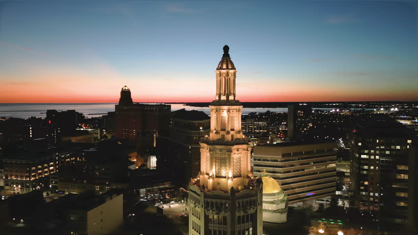 Buffalo, New York, USA downtown city skyline at twilight.