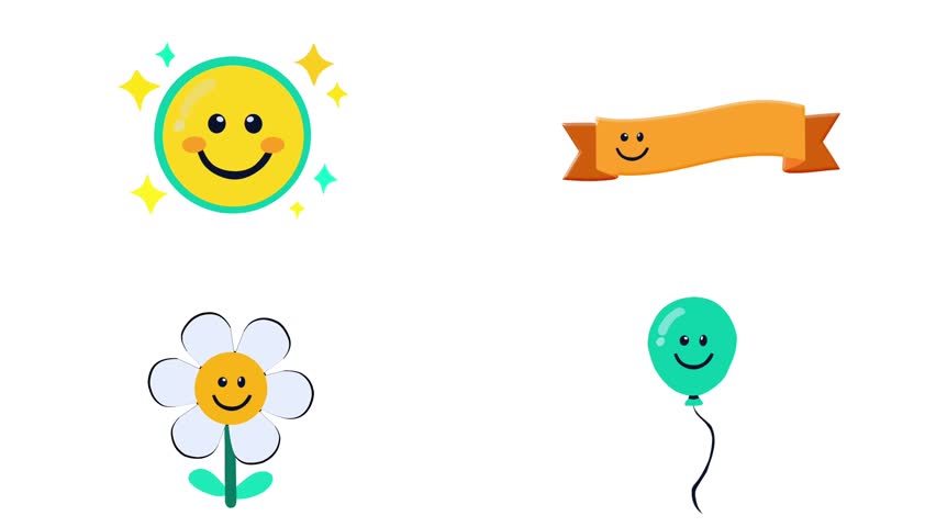 2D Animated cute happy elements for kids celebration theme. Ideal for fun and cheerful content.