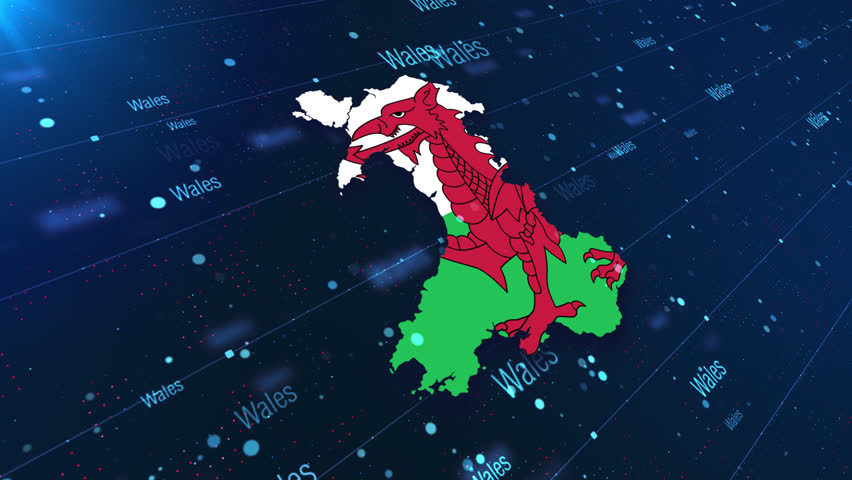 Wales Geographic Map and Flag Animated Motion Graphic Background