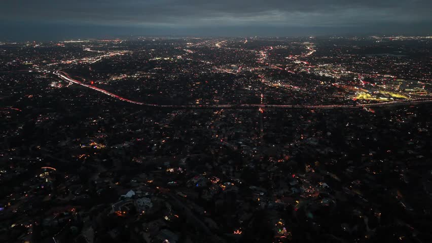 Night Aerial Drone View of San Diego, California – Illuminated City Skyline