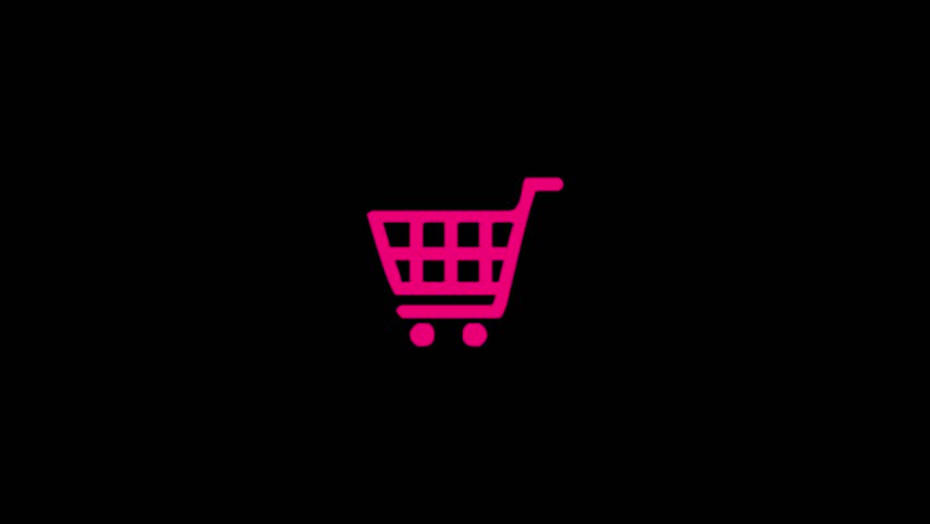 Glowing color shopping cart icon animation. shopping cart trolley basket left to right going. Shopping chart icon concept on black background. 