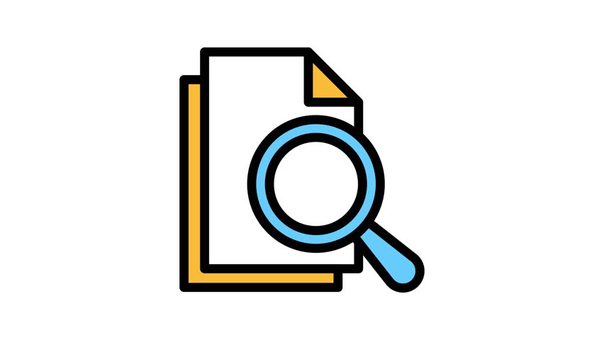 Animated illustration of a magnifying glass 4k on white background seamless looping