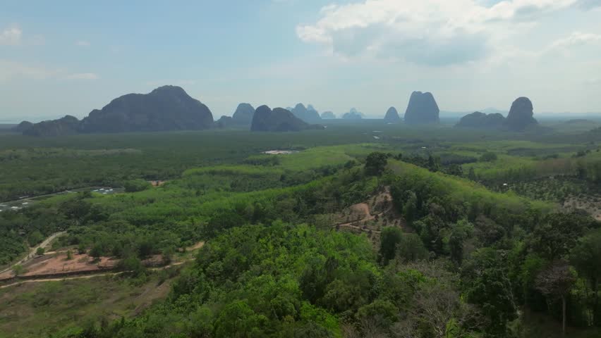 Aerial view of limestone mountains in Krabi province, Thailand