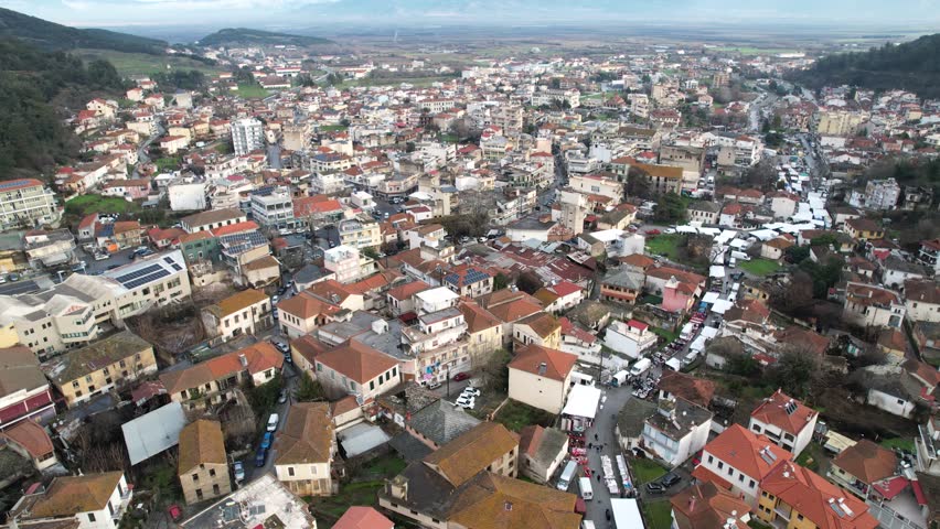 Eleftheroupoli Kavala Greece, Aerial Dolly Shot, Panoramic View, Paggaio Region