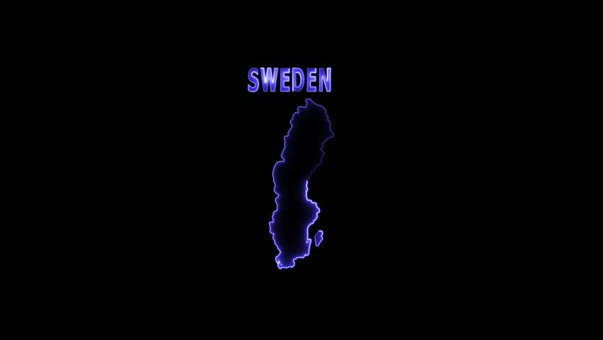 Sweden Map Outline Glowing Purple Neon Light Black Background