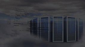 Animation of data processing over world map against computer servers and clouds in the sky. Computer interface and business data storage technology concept - Powered by Shutterstock - Get 15% off with code: PIKWIZARD15