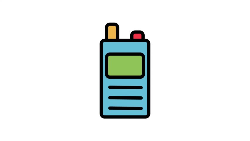 Walkie Talkie Motion Icon. Vibrant animation of a portable walkie talkie radio for wireless communication, security, and outdoor teamwork.
