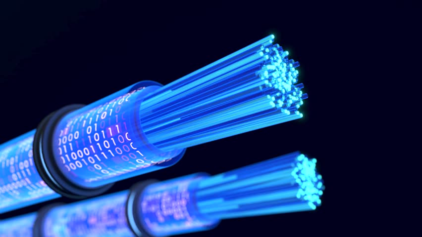 Binary data through fiber cables, High-speed optical fiber network for modern data communication. 3D Render