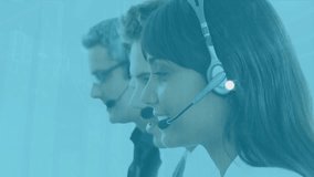 Animation of spinning globe over female customer care executive talking on phone headset. Global networking and business technology concept - Powered by Shutterstock - Get 15% off with code: PIKWIZARD15