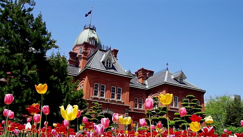 SAPPORO, JAPAN - June. 1 : Former Hokkaido Government Office and tulip garden on