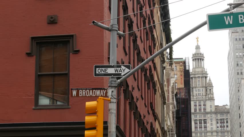 New York City Downtown Civic Center, United States of America. Manhattan municipal building 1914 old historic architecture. Government administration authority. W Broadway street sign, Chambers street