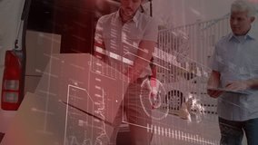 Animation of data processing over caucasian male courier and senior man. business, technology and delivery services concept digitally generated video. - Powered by Shutterstock - Get 15% off with code: PIKWIZARD15