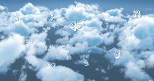 Animation of numbers data processing over clouds. Global cloud computing, business, finance, computing and data processing concept digitally generated video. - Powered by Shutterstock - Get 15% off with code: PIKWIZARD15