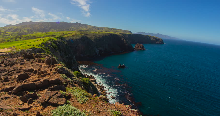 Coastal Cliffs and Blue Ocean at Santa Cruz Island, Channel Islands National Park, California Timelapse