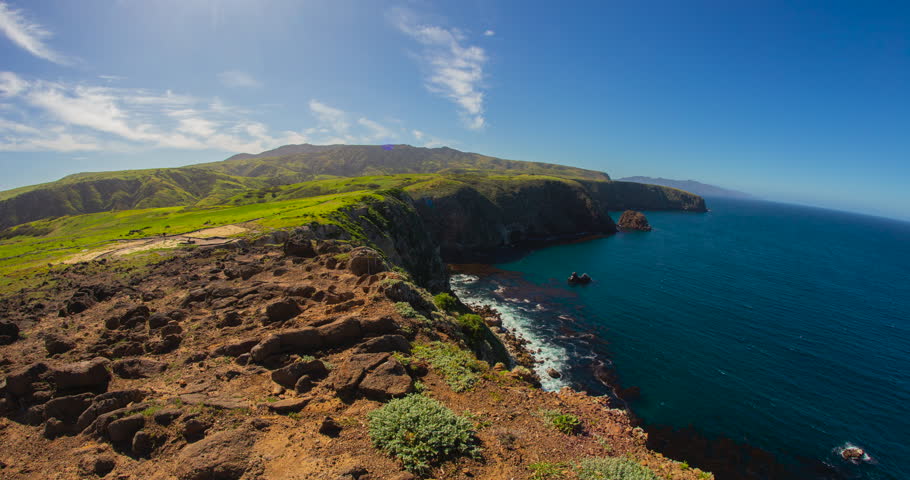 Coastal Cliffs and Blue Ocean at Santa Cruz Island, Channel Islands National Park, California Timelapse